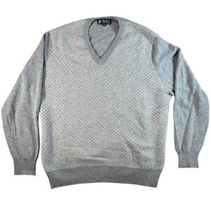 Mack Alan Mens V Neck Sweater 100% Pure Cashmere Argyle Pattern Gray XL